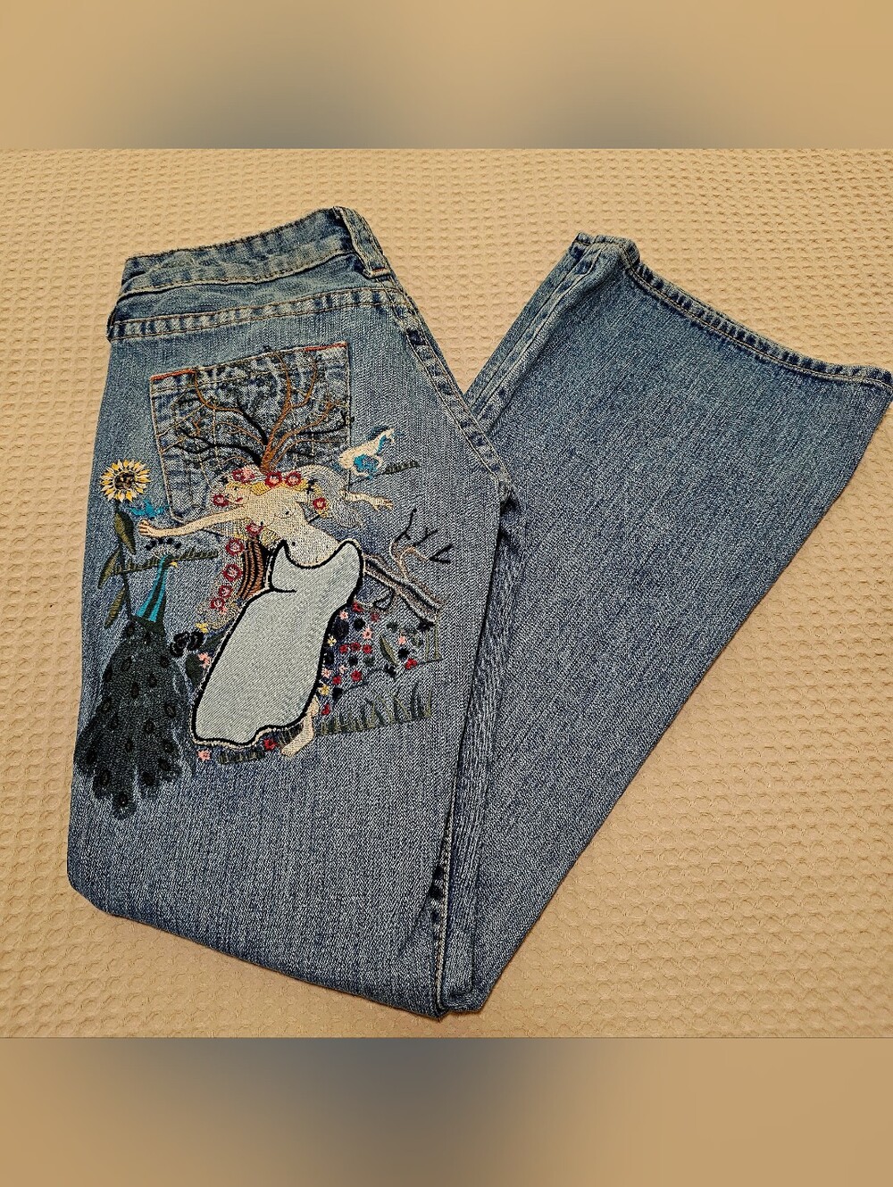 TRUE RELIGION Joey Lady Godiva Embroidered Denim Jeans | Vintage Y2K | Rare | 28
